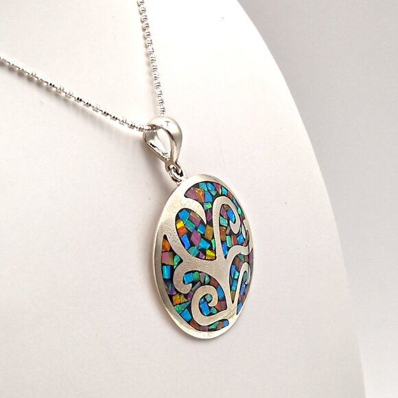 925 Sterling Silver Opal Tree Of Life Statement Necklace –  Vibrant Gift for Her - Picture 4 of 10